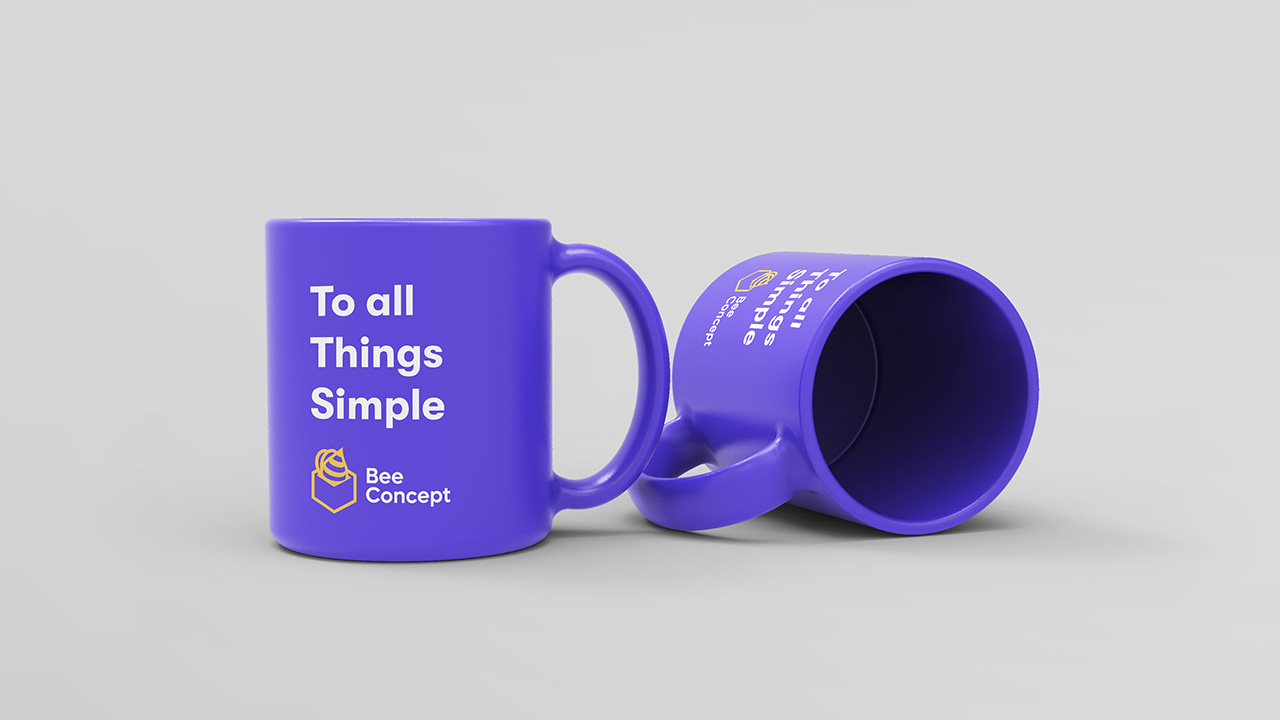 Bee Concept Branding application on mugs