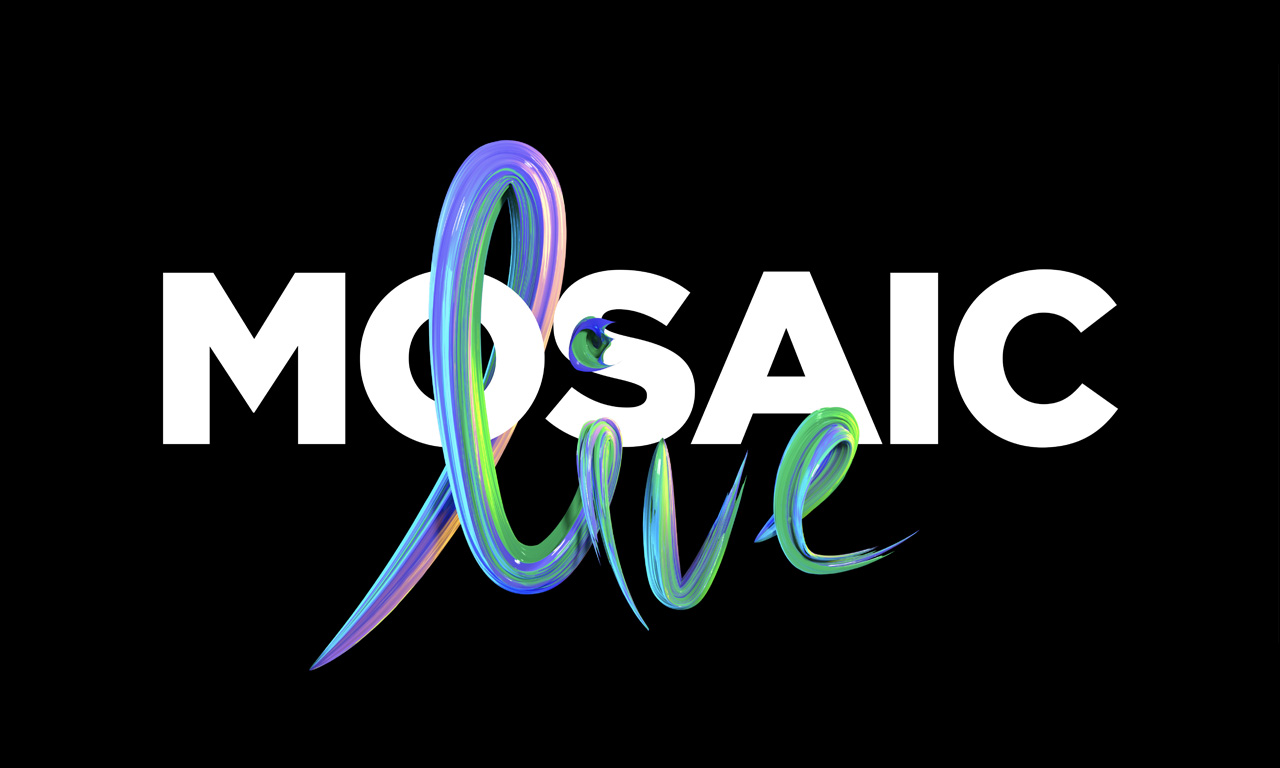 Brush style Mosaic Live illustrated logo in 3D