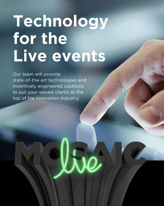 Illustrated Mosaic Live logo applied on layout