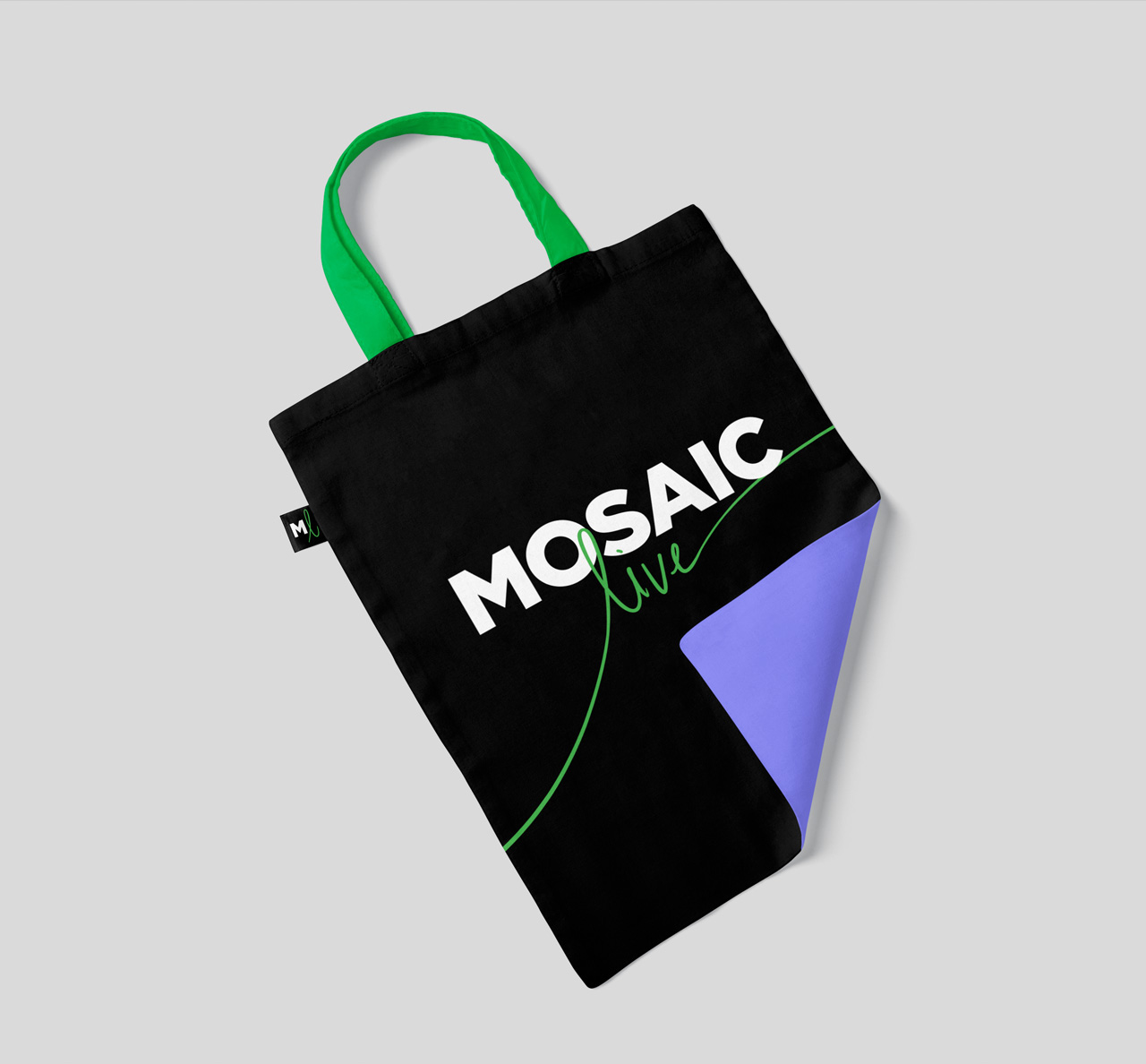 Tote bag mockup with the logo of Mosaic Live
