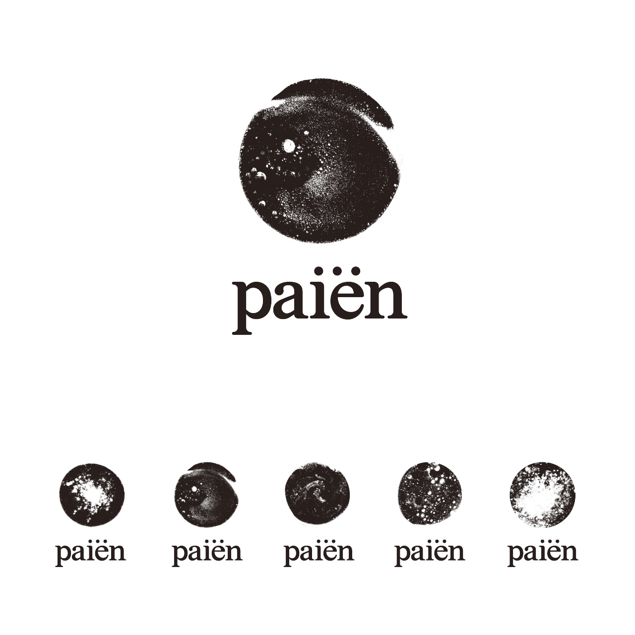 The main logo of Paiën with 5 variations of the isotype