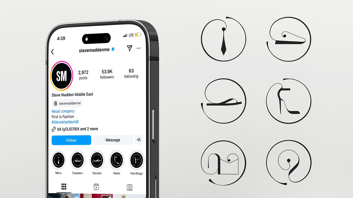 Social Media highlight icons designed based on typographic stylistic details, design for Steve Madden by Main Division