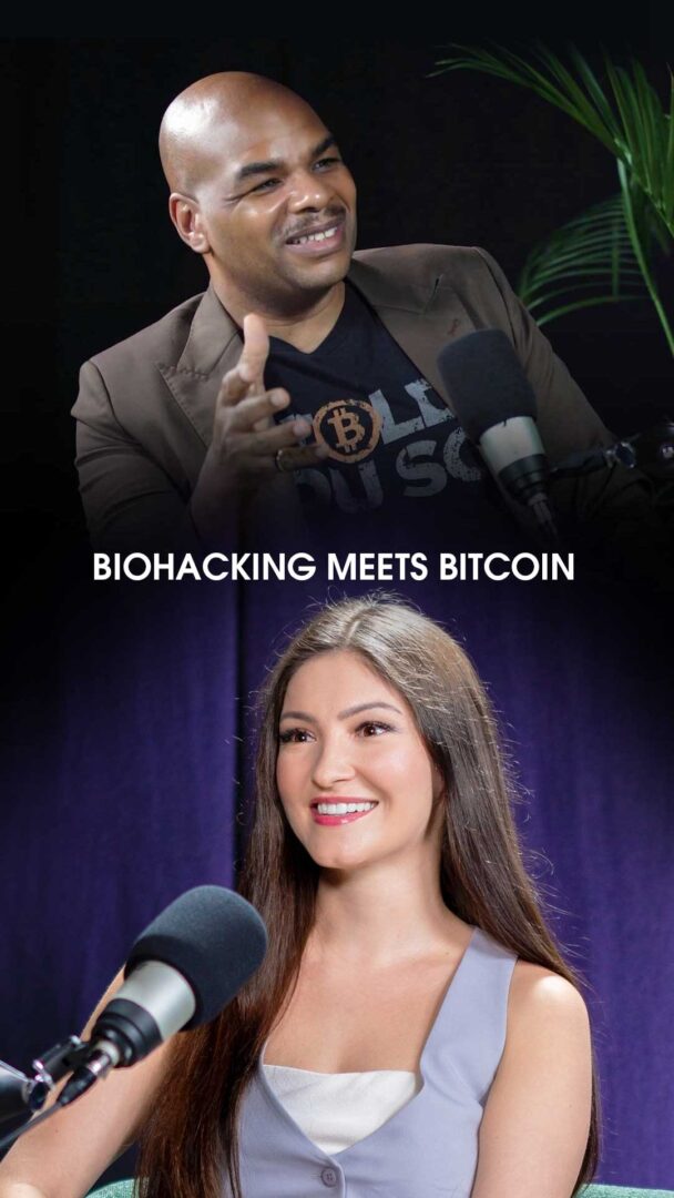 Davincci famous for bitcoin investment and Dr Elena Seranova during her podcast biohacking in the city — production and creative direction by Main Division
