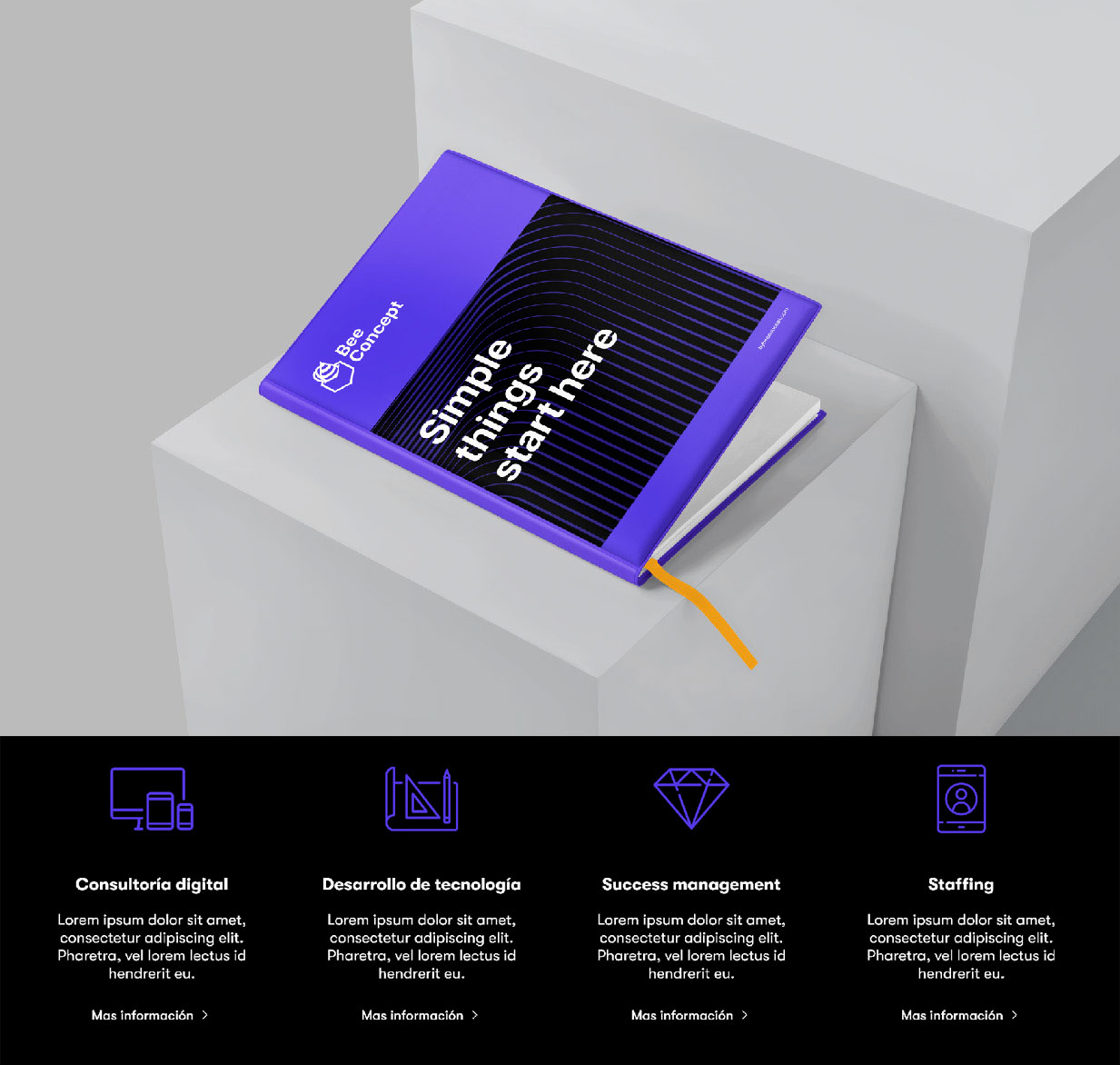 Notebook and icons for bee concept rebrand by Main Division