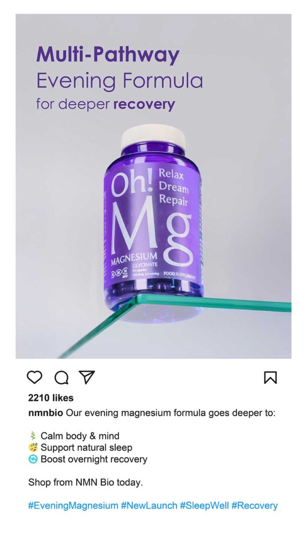 Creative content featuring product photography for social media of NMN Bio — client of Main Division