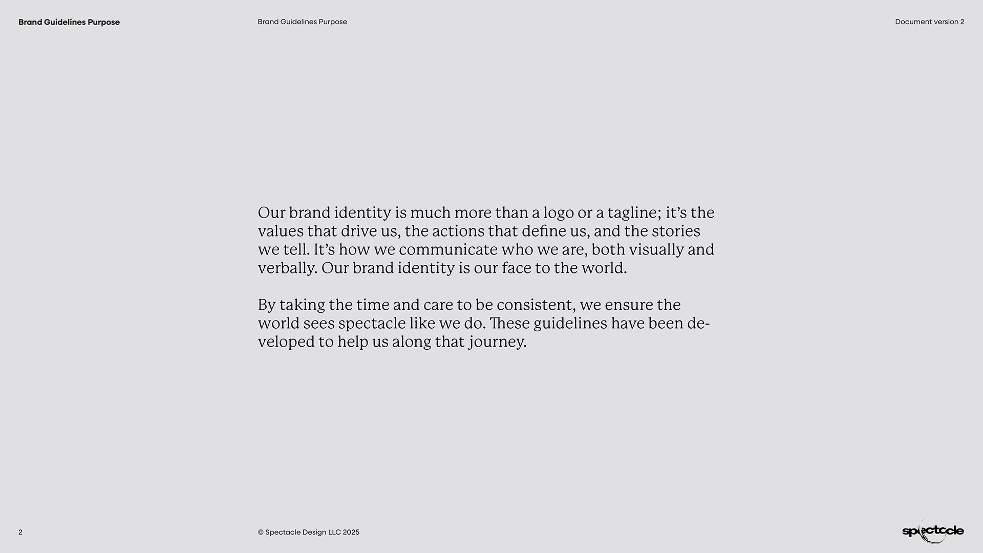 Spectacle brand identity guidelines and brand story, design, strategy and copywriting by Main Division